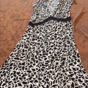 london times dresses black and white Amberlynn Jersey Knit and Satin Draped Floor Length Dress